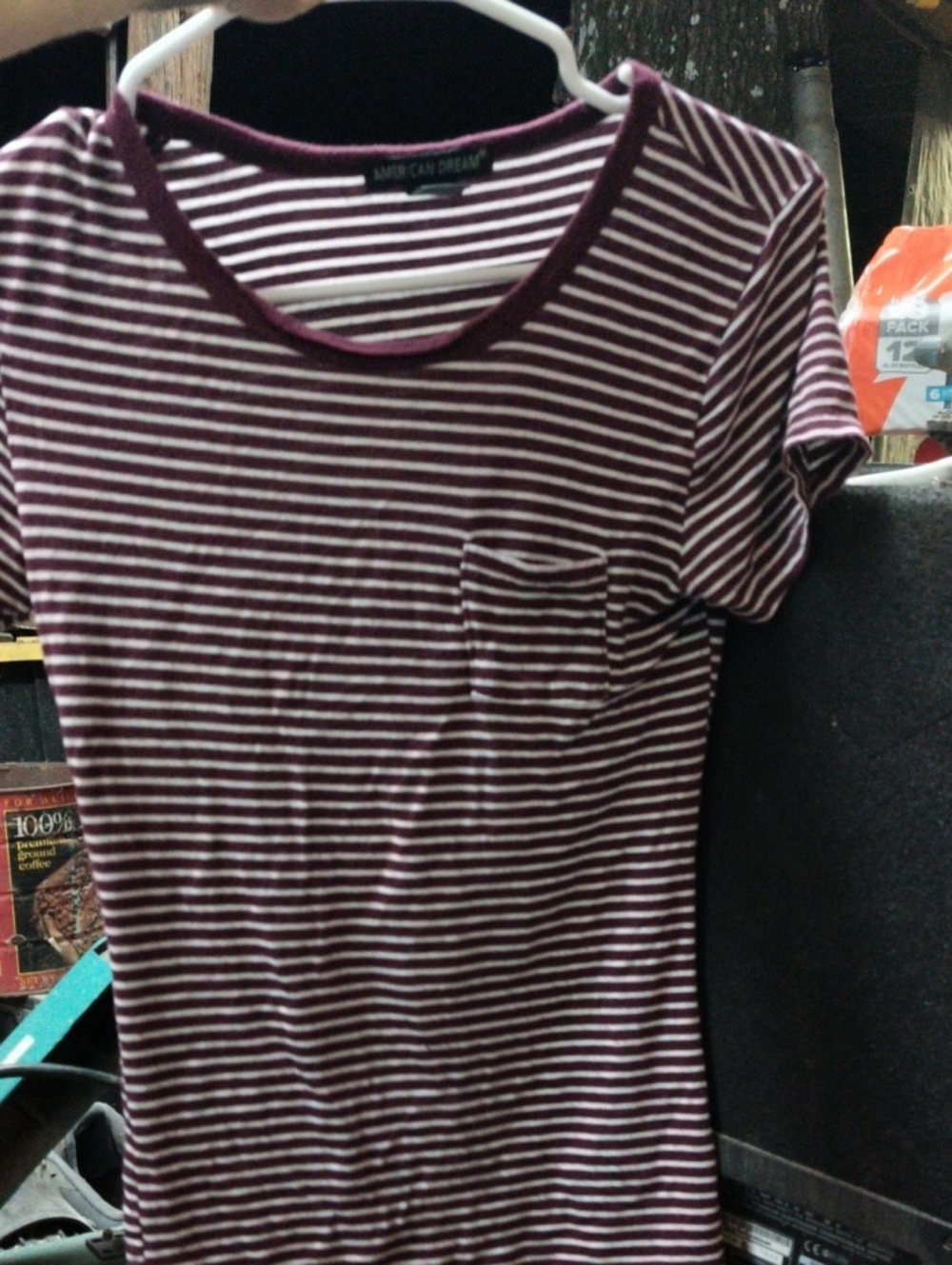 Maroon Stripe Pocket Tee - Women